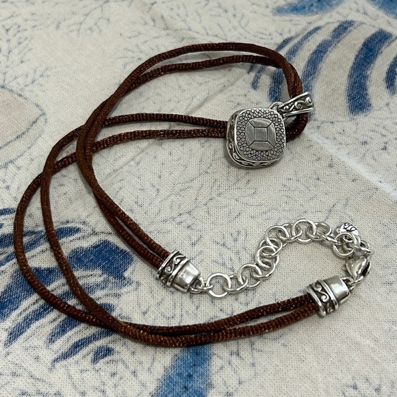 Brighton Venus Rising Necklace Taupe Champagne Swarovski Crystal Brown Cord 17" - Picture 8 of 12